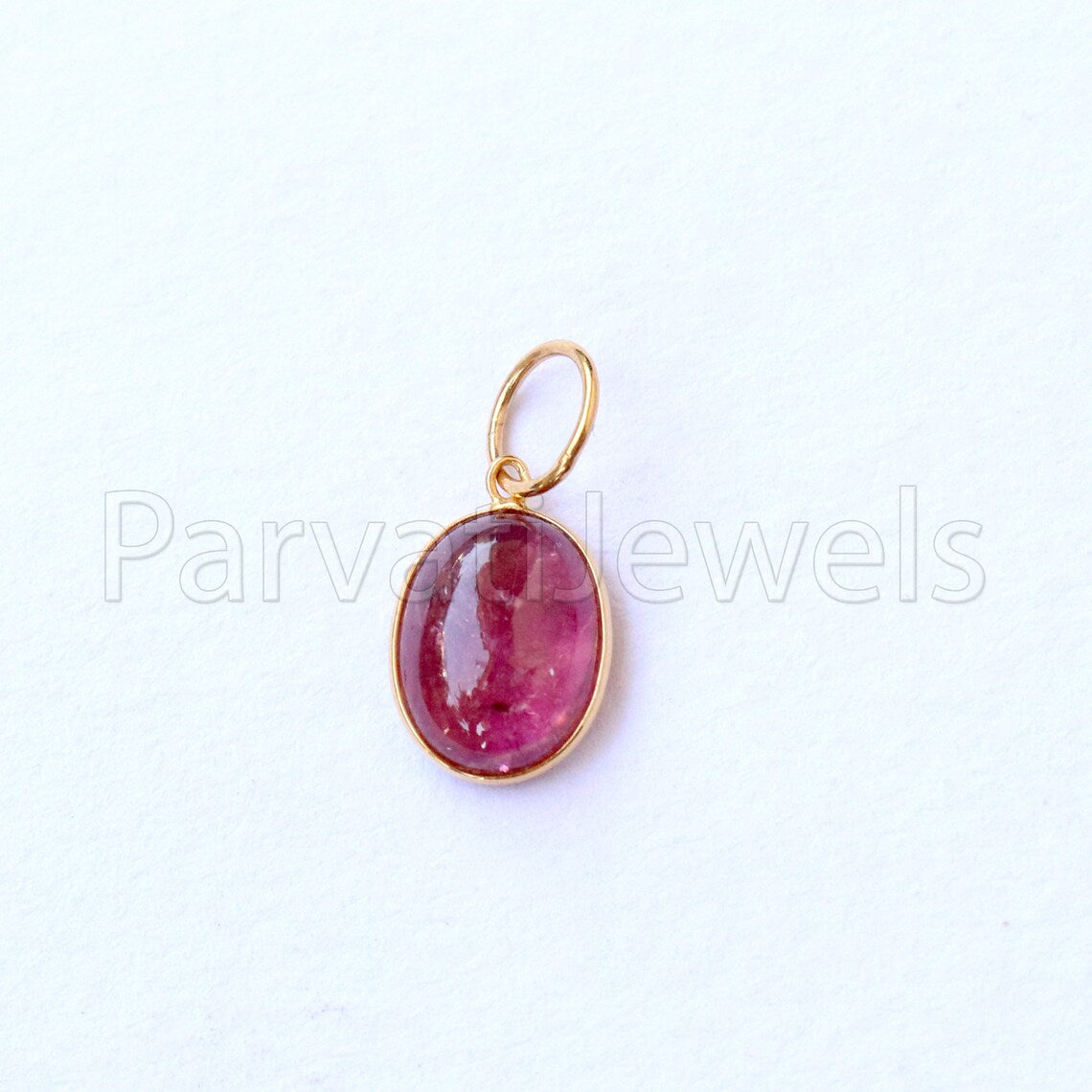 Pink Tourmaline Charm, 18k Solid Gold Charm, Deep Pink Tourmaline Charm, Gold Charm, Cabochon Tourmaline Charm, Handmade Gold Charm