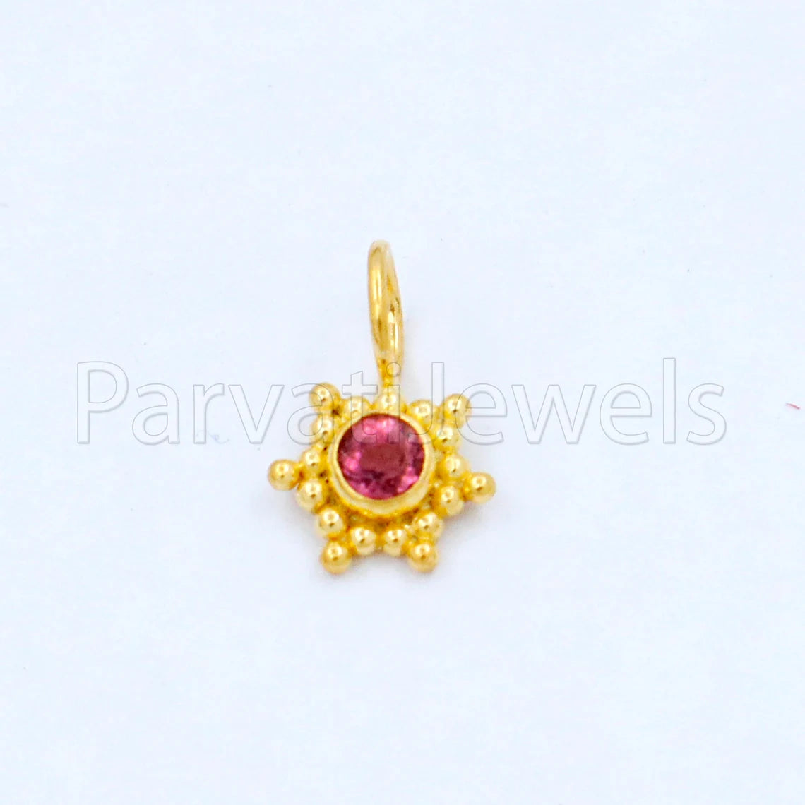 Natural Pink Tourmaline Charm, 18k Solid Gold Charm, Handmade Gold Charm, Designer Charm Pendant, Charms Necklace, Pink Tourmaline Charm
