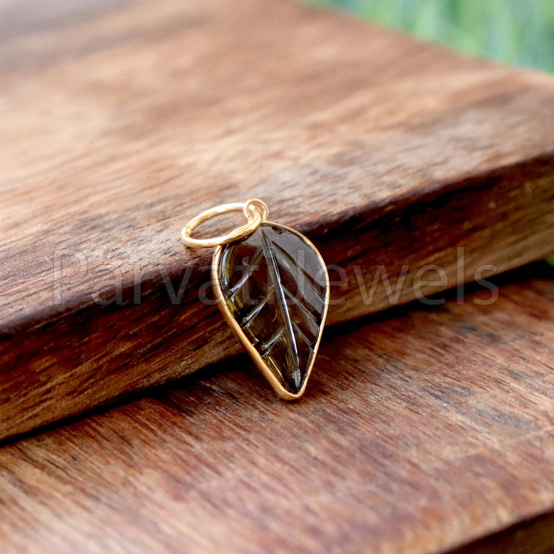 Natural Green Tourmaline Charm, 18k Solid Gold Charm, Hand Carved Green Tourmaline Charm, Charm Pendant, Charm Necklace, Handmade Gold Charm
