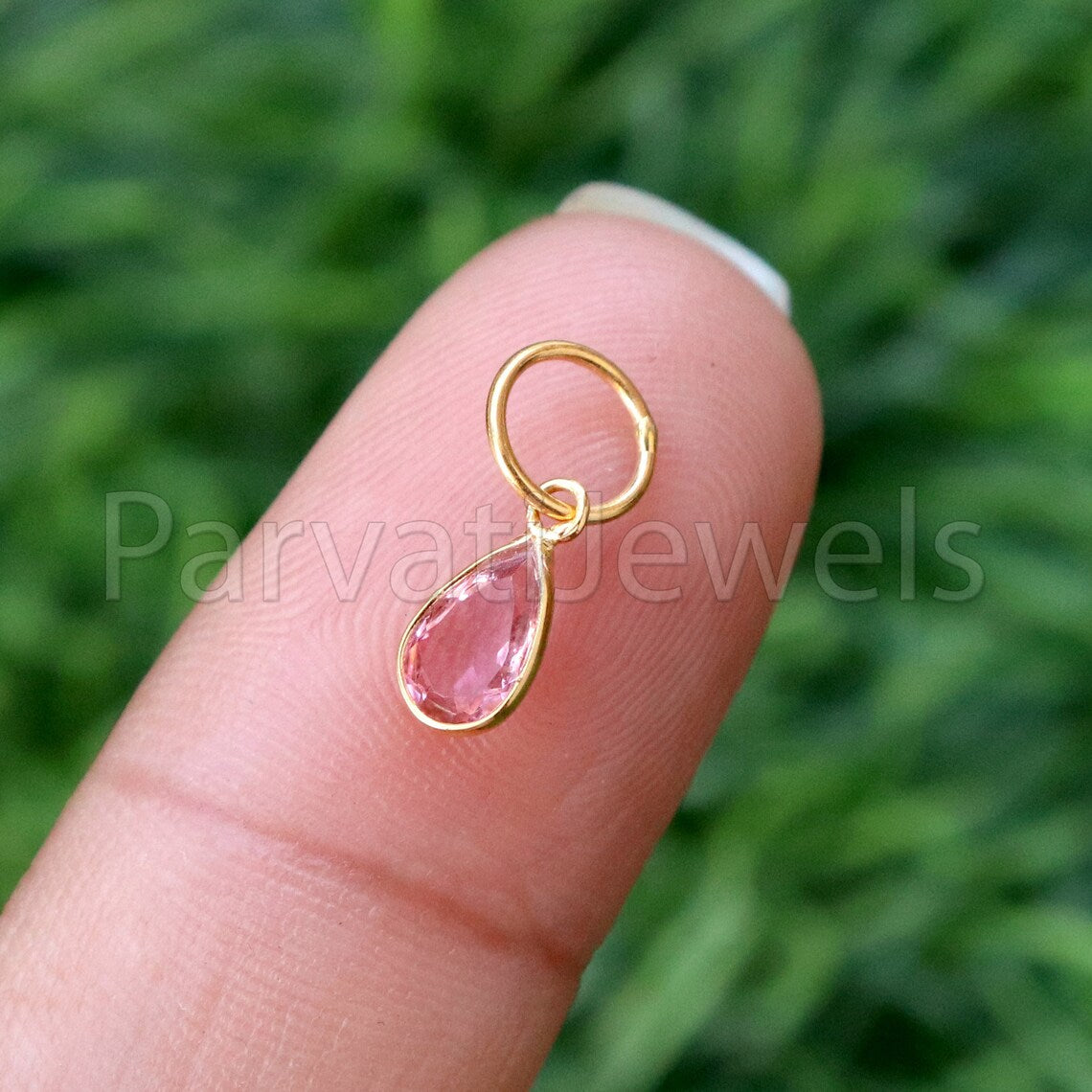 Natural Pink Tourmaline Charm, 18k Solid Gold Charm, Handmade Gold Charm, Charm Pendant, Charms Necklace, Pink Tourmaline Charm