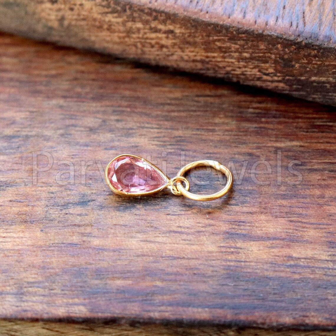 Natural Pink Tourmaline Charm, 18k Solid Gold Charm, Handmade Gold Charm, Charm Pendant, Charms Necklace, Pink Tourmaline Charm