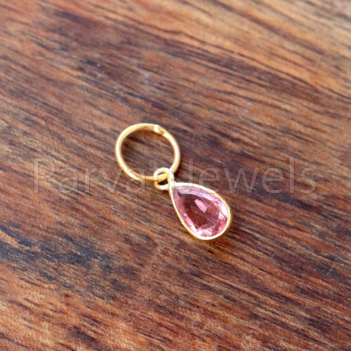 Natural Pink Tourmaline Charm, 18k Solid Gold Charm, Handmade Gold Charm, Charm Pendant, Charms Necklace, Pink Tourmaline Charm