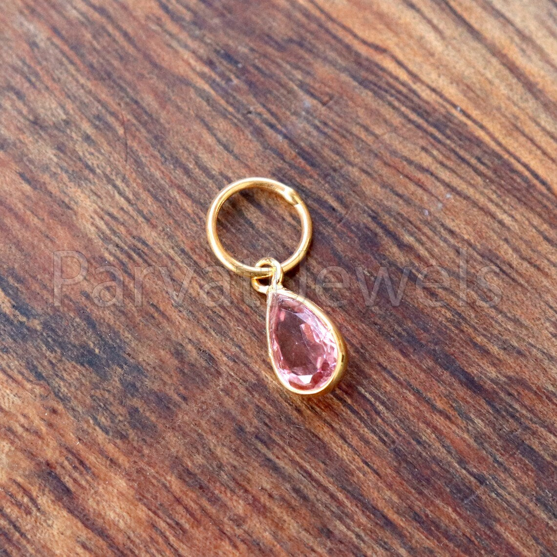 Natural Pink Tourmaline Charm, 18k Solid Gold Charm, Handmade Gold Charm, Charm Pendant, Charms Necklace, Pink Tourmaline Charm