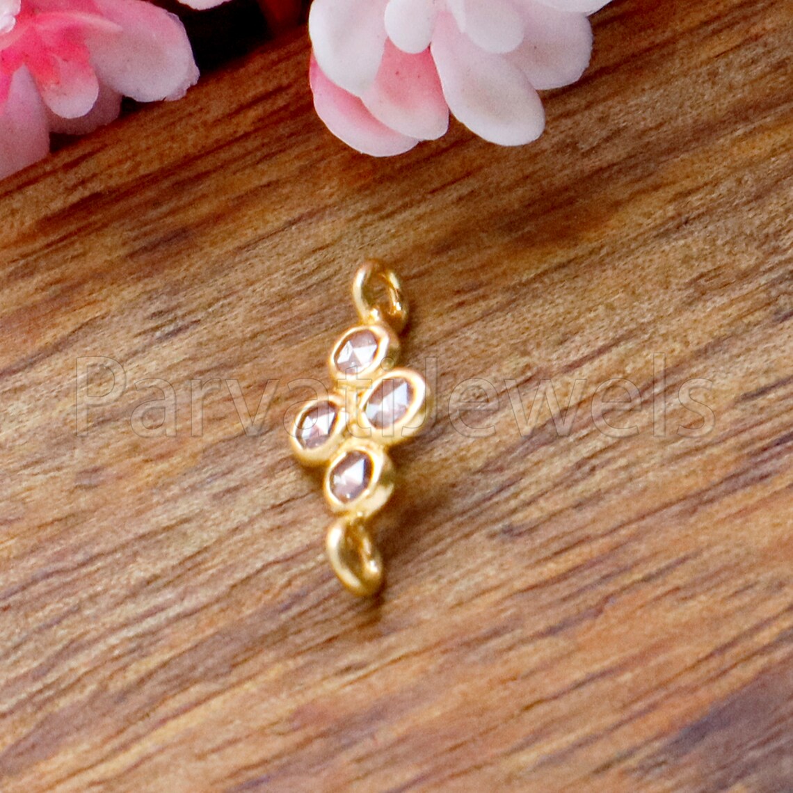 Natural Rose cut Diamond Connector, 18k Solid Gold Connector, Natural Rose cut Diamond Connector, Gold Connector , Jewelry Connector