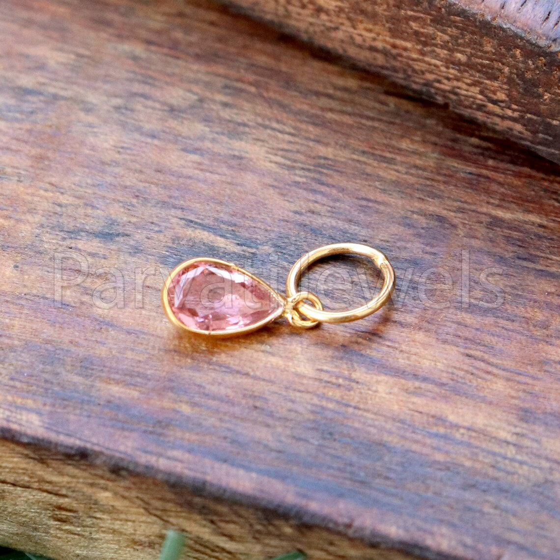 Natural Pink Tourmaline Charm, 18k Solid Gold Charm, Handmade Gold Charm, Charm Pendant, Charms Necklace, Pink Tourmaline Charm