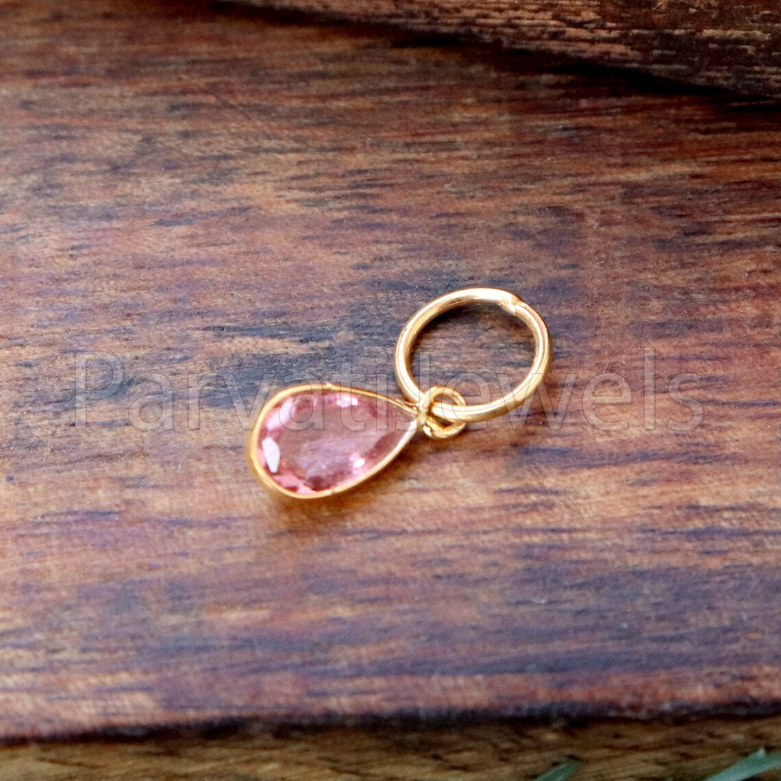 Natural Pink Tourmaline Charm, 18k Solid Gold Charm, Handmade Gold Charm, Charm Pendant, Charms Necklace, Pink Tourmaline Charm