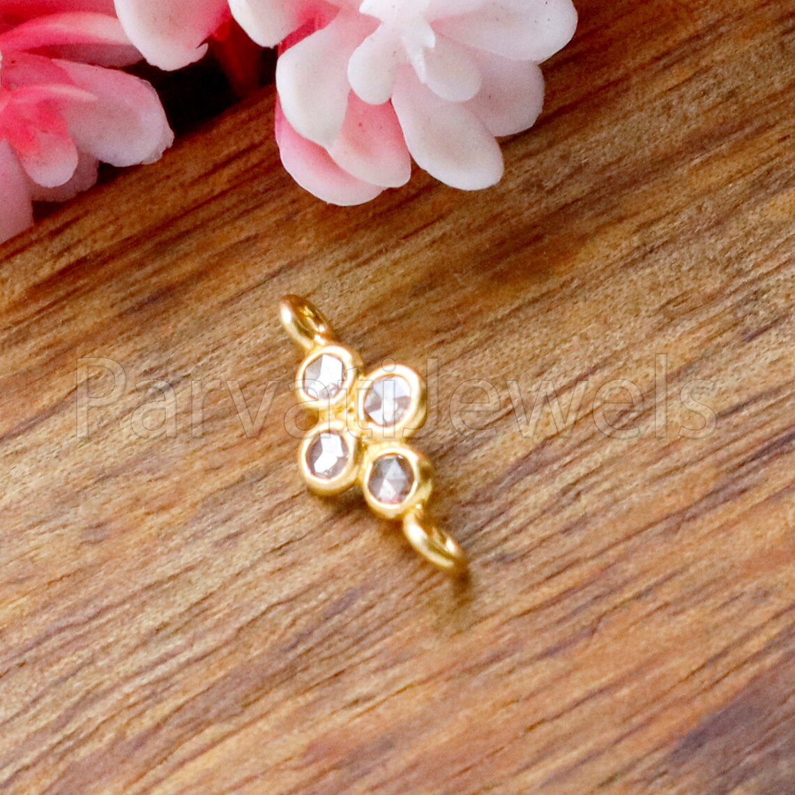 Natural Rose cut Diamond Connector, 18k Solid Gold Connector, Natural Rose cut Diamond Connector, Gold Connector , Jewelry Connector