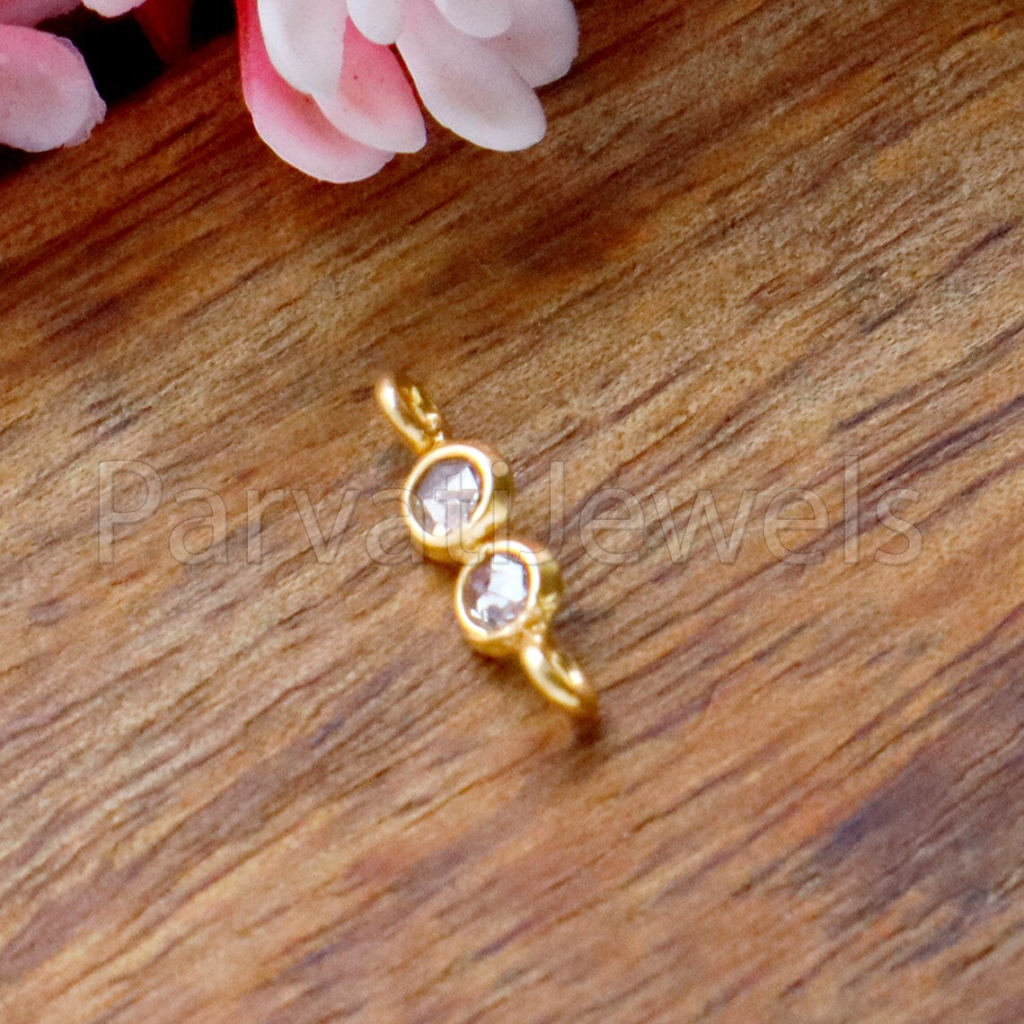 Natural Rose cut Diamond Connector, 18k Solid Gold Connector, Natural Rose cut Diamond, Gold Connector, Gold Jewelry Connector