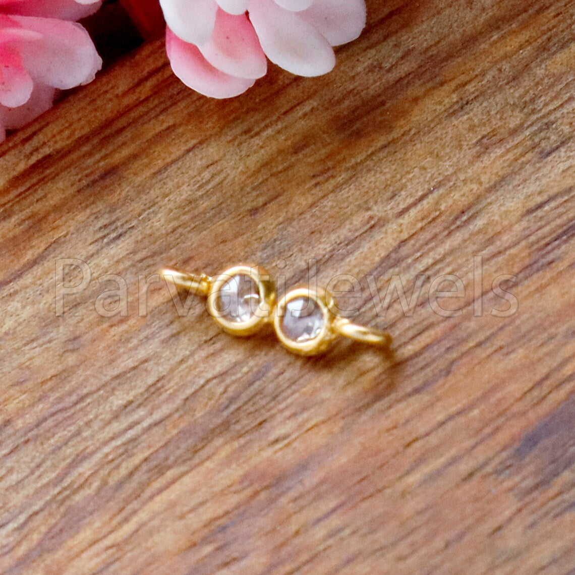 Natural Rose cut Diamond Connector, 18k Solid Gold Connector, Natural Rose cut Diamond, Gold Connector, Gold Jewelry Connector