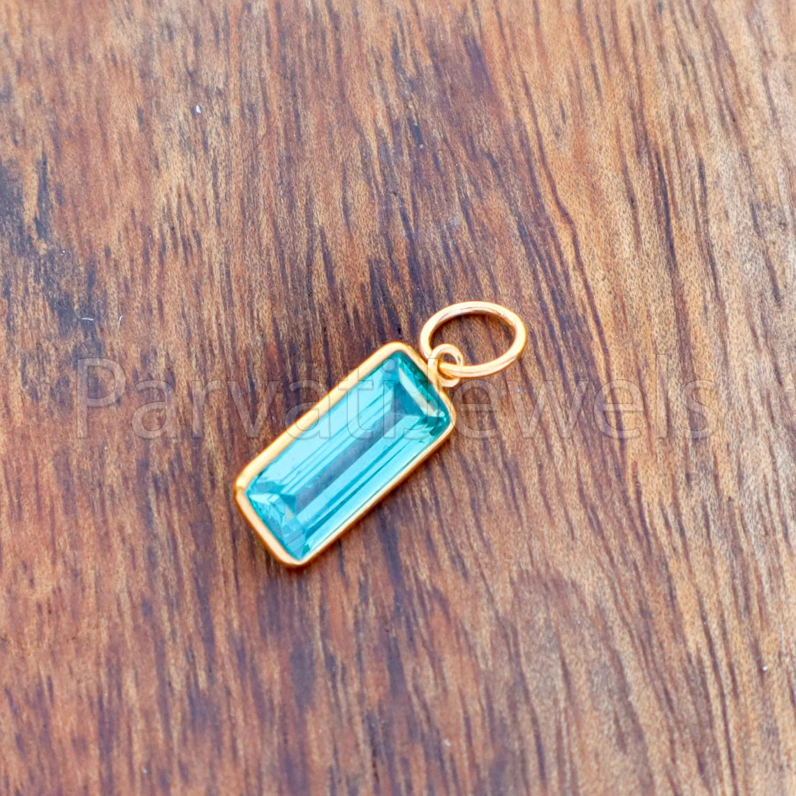Lab Created Aquamarine Charm, 18k Solid Gold Charm, Handmade Gold Charm, Aquamarine Dainty Charm, Minimalist Pendant, Aquamarine Charm