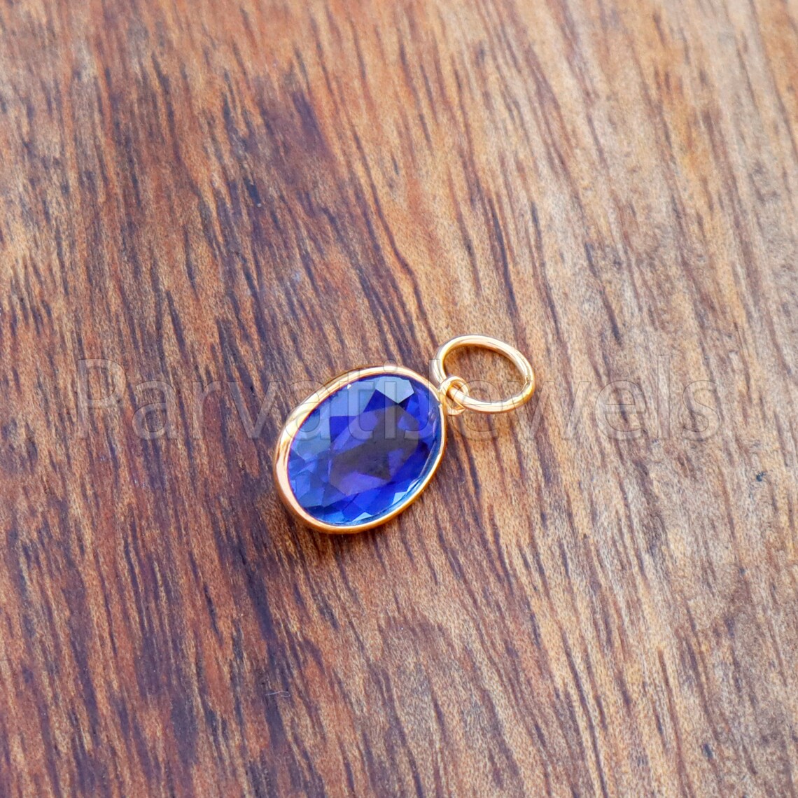 Lab Created Tanzanite charm 18k Solid Gold Charm, Handmade Gold Charm, Charm Pendant, Charms Necklace, Tanzanite Charms, Minimalist Pendant
