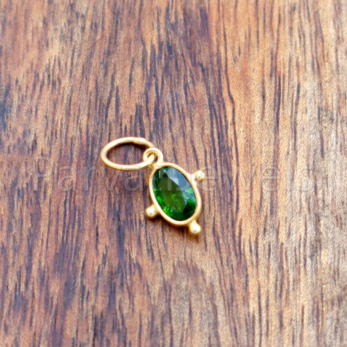 Green Tourmaline Charm, 18k Solid Gold Charm, Deep Green Tourmaline Charm, Gold Charm, Faceted Tourmaline Charm, Handmade Gold Charm