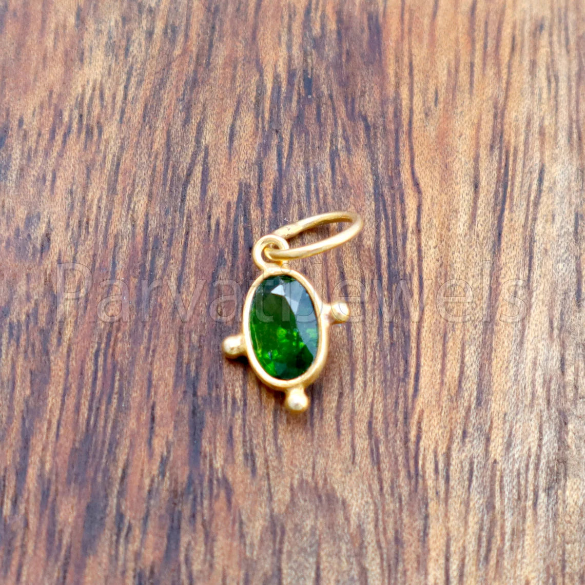 Green Tourmaline Charm, 18k Solid Gold Charm, Deep Green Tourmaline Charm, Gold Charm, Faceted Tourmaline Charm, Handmade Gold Charm