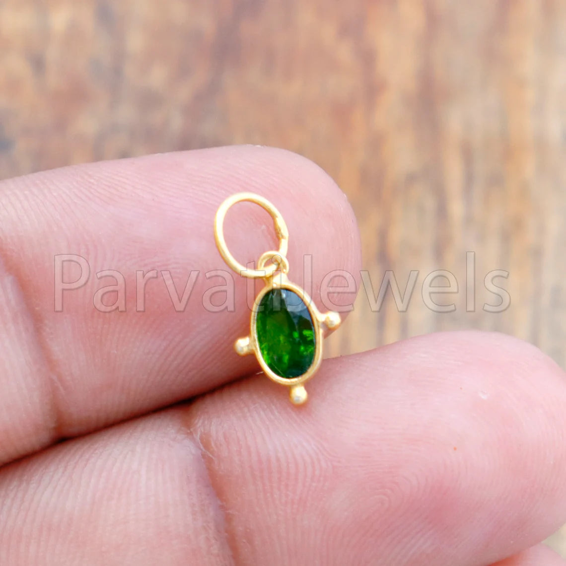 Green Tourmaline Charm, 18k Solid Gold Charm, Deep Green Tourmaline Charm, Gold Charm, Faceted Tourmaline Charm, Handmade Gold Charm