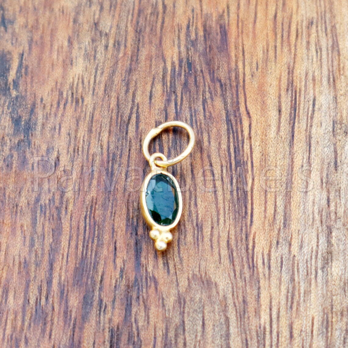 Green Tourmaline Charm, 18k Solid Gold Charm, Deep Green Tourmaline Charm, Gold Charm, Faceted Tourmaline Charm, Handmade Gold Charm
