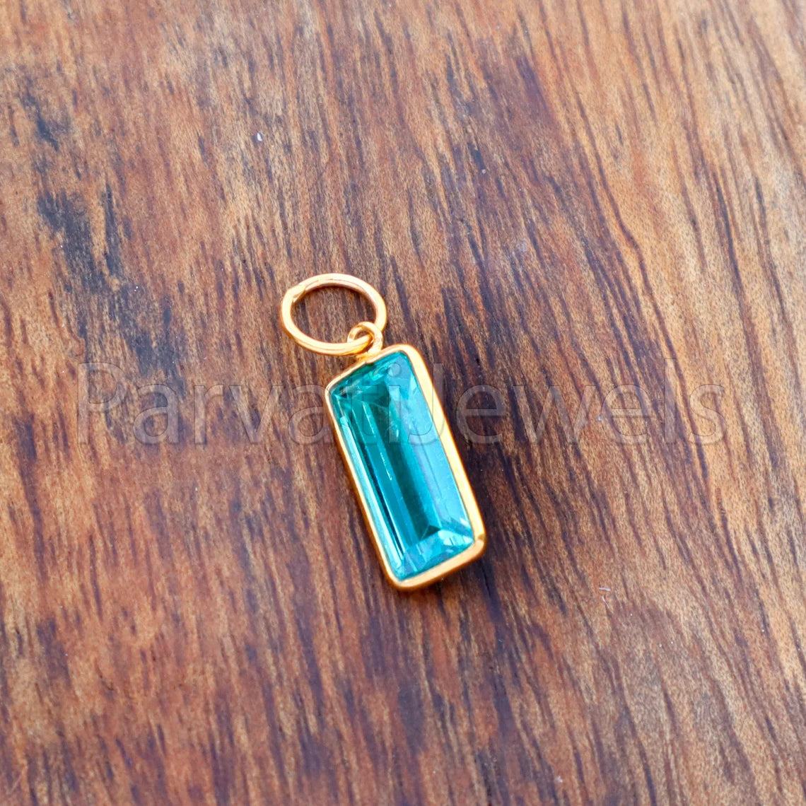 Lab Created Aquamarine Charm, 18k Solid Gold Charm, Handmade Gold Charm, Aquamarine Dainty Charm, Minimalist Pendant, Aquamarine Charm