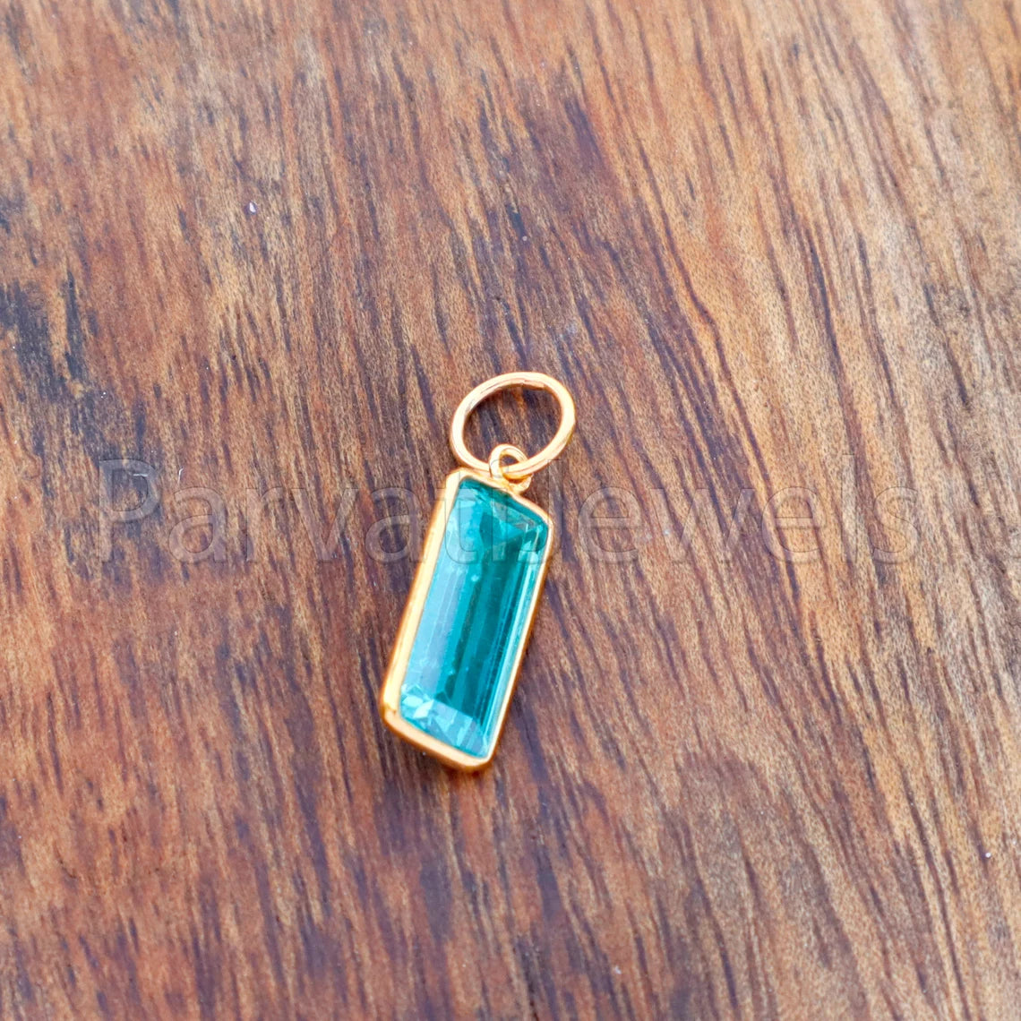 Lab Created Aquamarine Charm, 18k Solid Gold Charm, Handmade Gold Charm, Aquamarine Dainty Charm, Minimalist Pendant, Aquamarine Charm