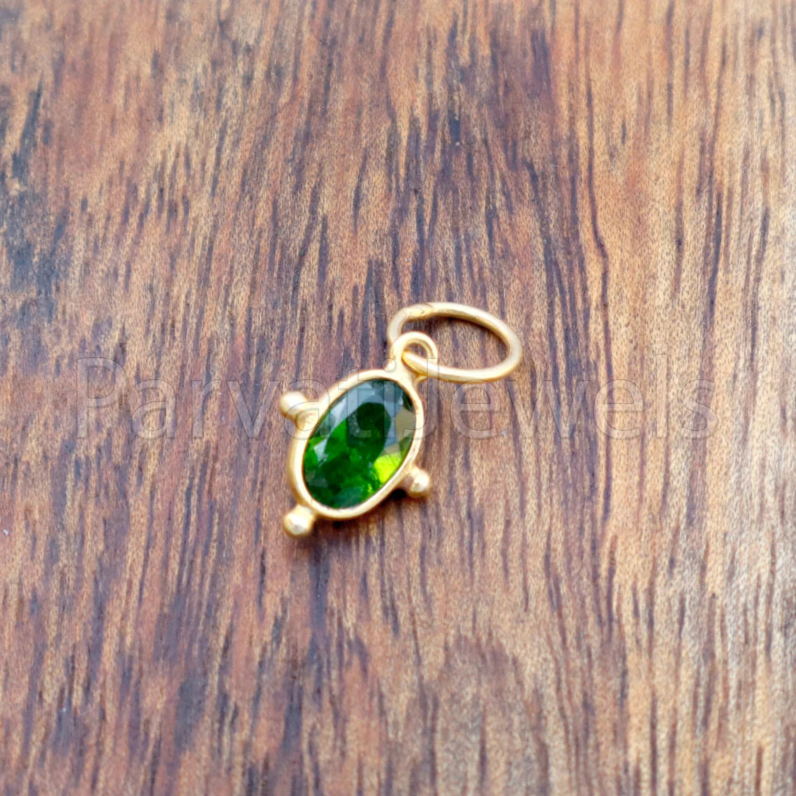 Green Tourmaline Charm, 18k Solid Gold Charm, Deep Green Tourmaline Charm, Gold Charm, Faceted Tourmaline Charm, Handmade Gold Charm