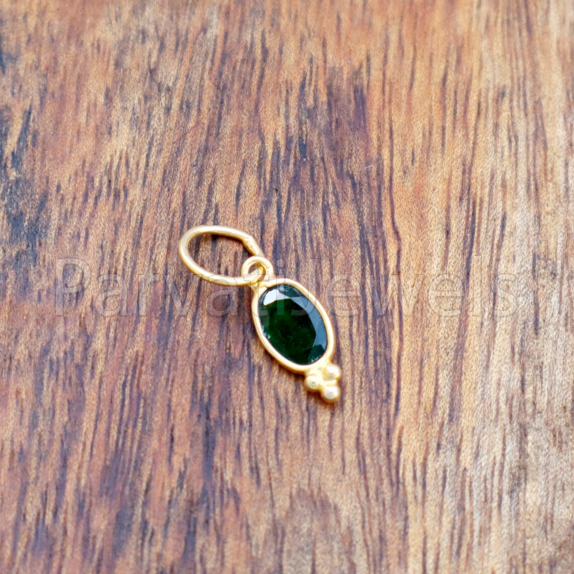 Green Tourmaline Charm, 18k Solid Gold Charm, Deep Green Tourmaline Charm, Gold Charm, Faceted Tourmaline Charm, Handmade Gold Charm