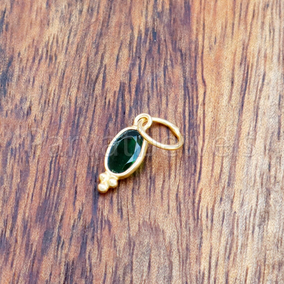 Green Tourmaline Charm, 18k Solid Gold Charm, Deep Green Tourmaline Charm, Gold Charm, Faceted Tourmaline Charm, Handmade Gold Charm