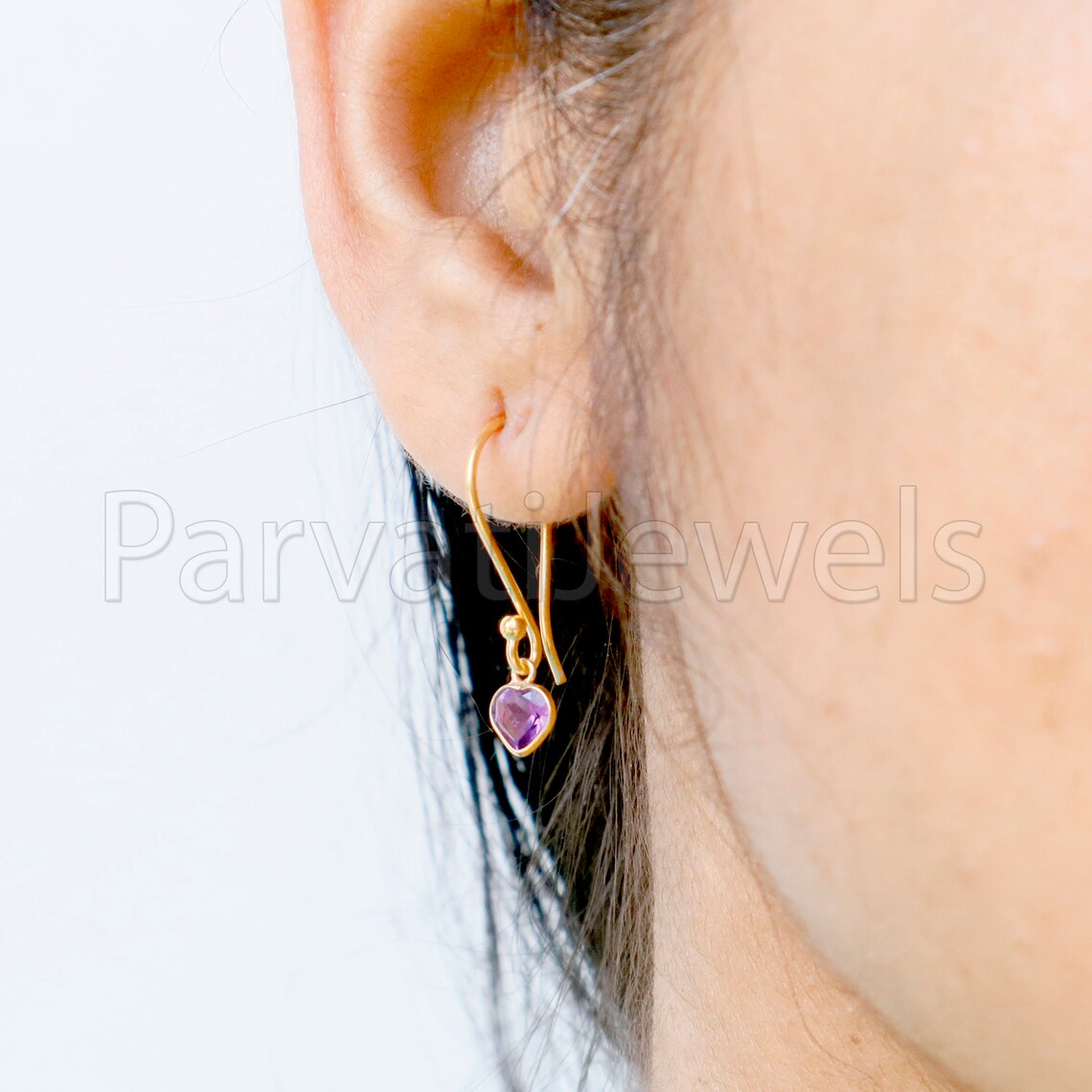 Natural Amethyst Earring, Amethyst Dangle Earring, Solid 18K Gold Earring, Handmade Gold Earring, Minimalist Dangle Earring, Gift for Her