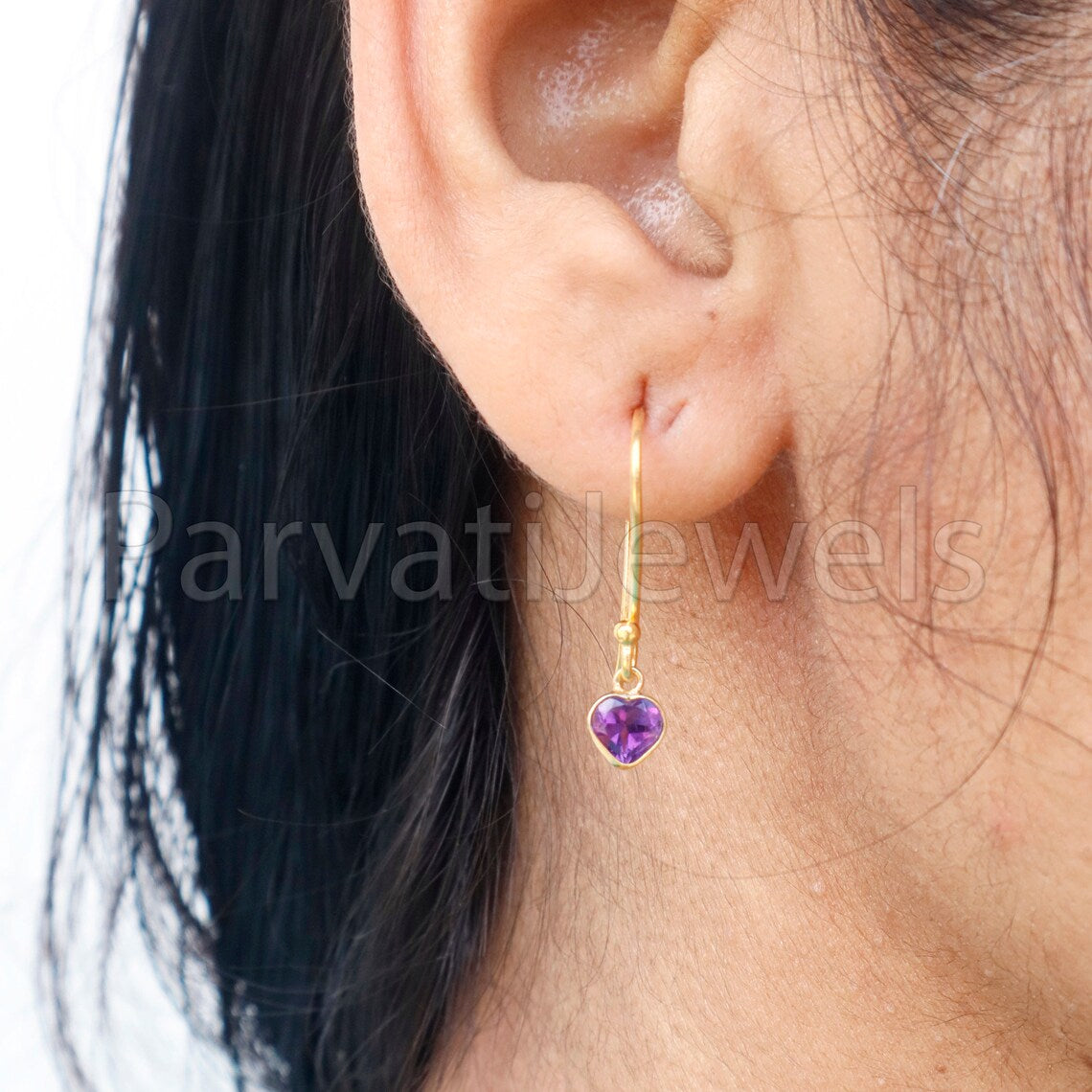 Natural Amethyst Earring, Amethyst Dangle Earring, Solid 18K Gold Earring, Handmade Gold Earring, Minimalist Dangle Earring, Gift for Her