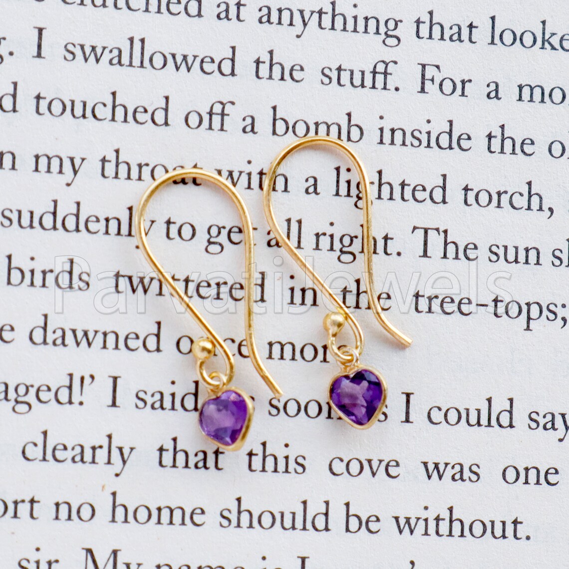 Natural Amethyst Earring, Amethyst Dangle Earring, Solid 18K Gold Earring, Handmade Gold Earring, Minimalist Dangle Earring, Gift for Her