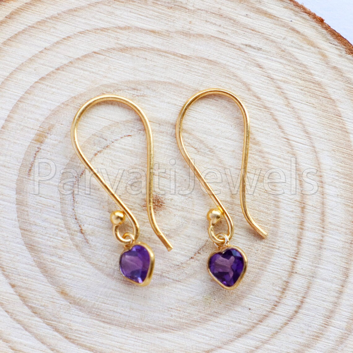 Natural Amethyst Earring, Amethyst Dangle Earring, Solid 18K Gold Earring, Handmade Gold Earring, Minimalist Dangle Earring, Gift for Her