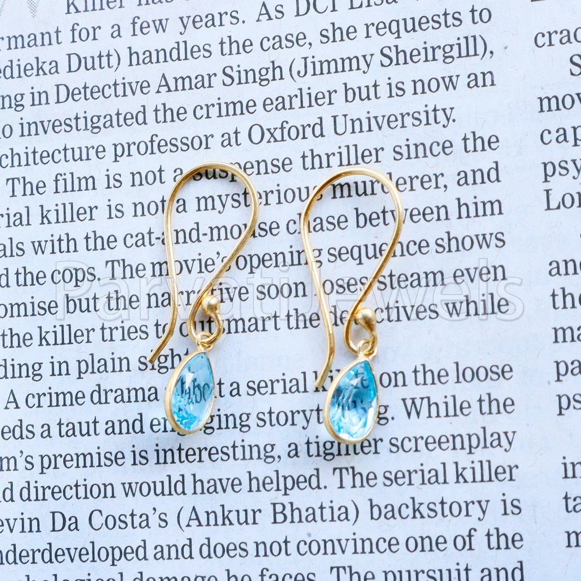 Natural Blue Topaz dangle Earring, Dangle Earring, Blue Topaz Earring, Minimalist Dangle Earring, Solid 18K Gold Earring, Gift for her