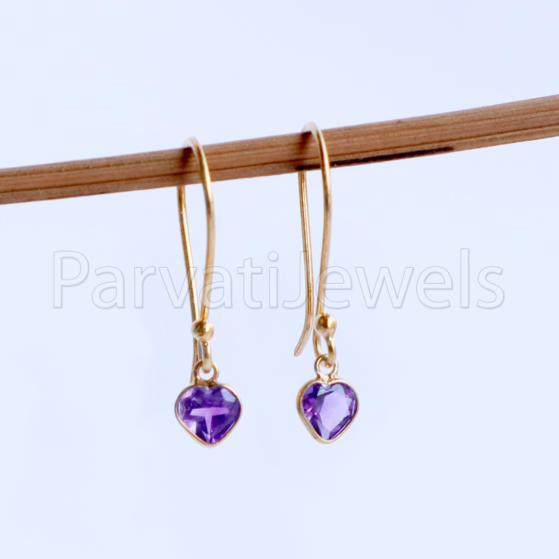 Natural Amethyst Earring, Amethyst Dangle Earring, Solid 18K Gold Earring, Handmade Gold Earring, Minimalist Dangle Earring, Gift for Her