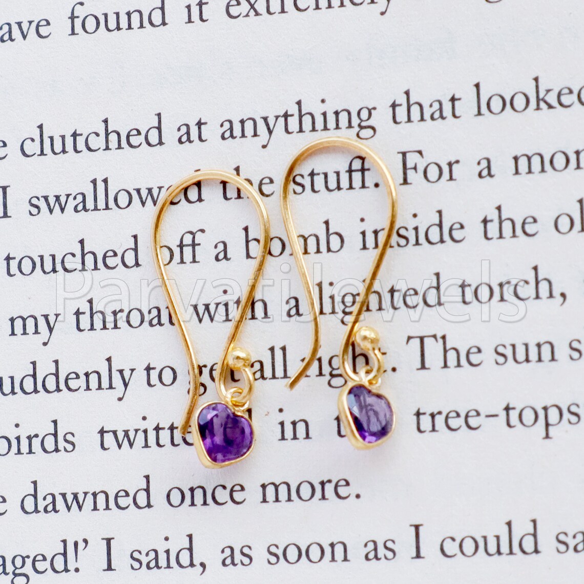 Natural Amethyst Earring, Amethyst Dangle Earring, Solid 18K Gold Earring, Handmade Gold Earring, Minimalist Dangle Earring, Gift for Her