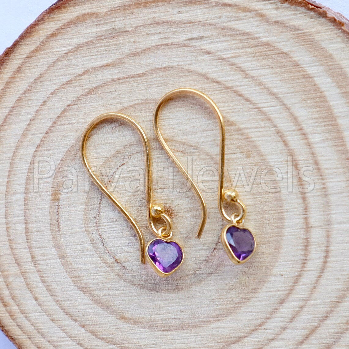 Natural Amethyst Earring, Amethyst Dangle Earring, Solid 18K Gold Earring, Handmade Gold Earring, Minimalist Dangle Earring, Gift for Her