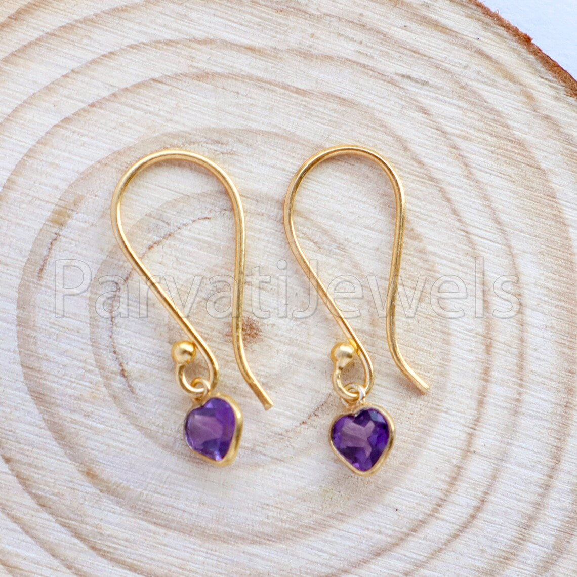 Natural Amethyst Earring, Amethyst Dangle Earring, Solid 18K Gold Earring, Handmade Gold Earring, Minimalist Dangle Earring, Gift for Her