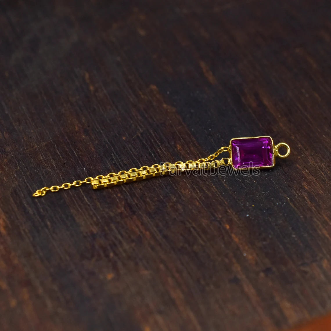 18K Solid Gold Pink Tourmaline Charm With Tassel, 18k Solid Gold Charm, Deep Pink Tourmaline Charm, Gold Charm, Faceted Tourmaline Charm