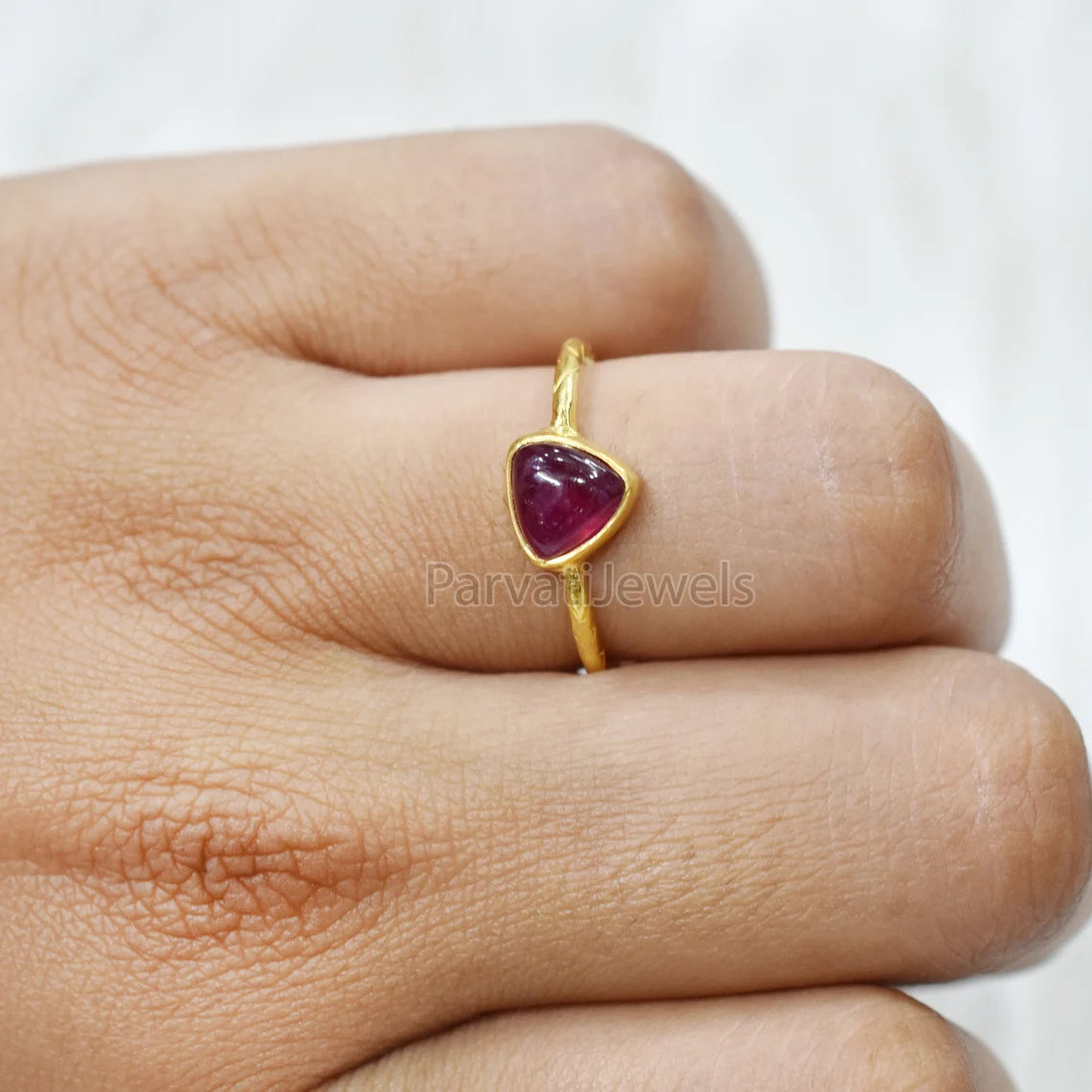 Natural Ruby Trillion Shape Solid Gold Ring, Solid Gold Ring, 14K & 18K Solid Gold Ring Jewelry, Gold Jewelry, Gold Ring, Handmade Ring