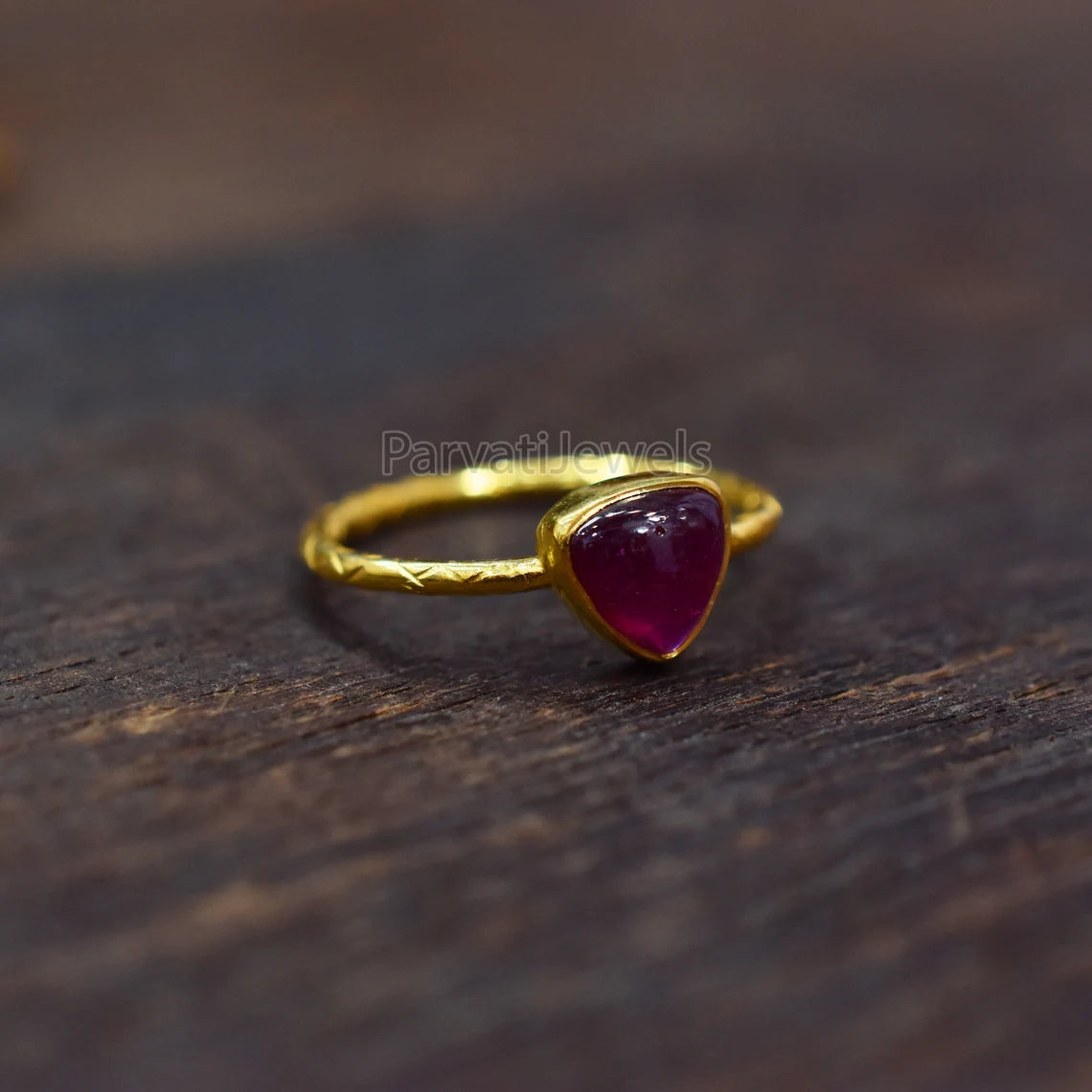 Natural Ruby Trillion Shape Solid Gold Ring, Solid Gold Ring, 14K & 18K Solid Gold Ring Jewelry, Gold Jewelry, Gold Ring, Handmade Ring