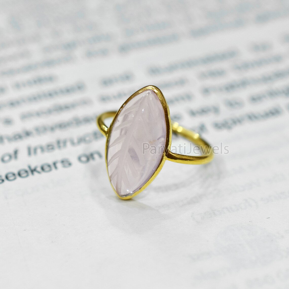 Natural Rose Quartz Solid Gold Ring, Marquise Shape Carving Rose Quartz Ring Solid Gold Ring, 14K & 18K Solid Gold Ring Jewelry, Gold Ring