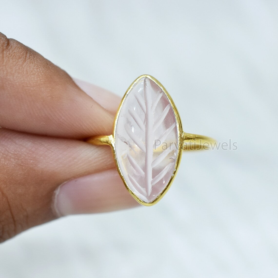 Natural Rose Quartz Solid Gold Ring, Marquise Shape Carving Rose Quartz Ring Solid Gold Ring, 14K & 18K Solid Gold Ring Jewelry, Gold Ring