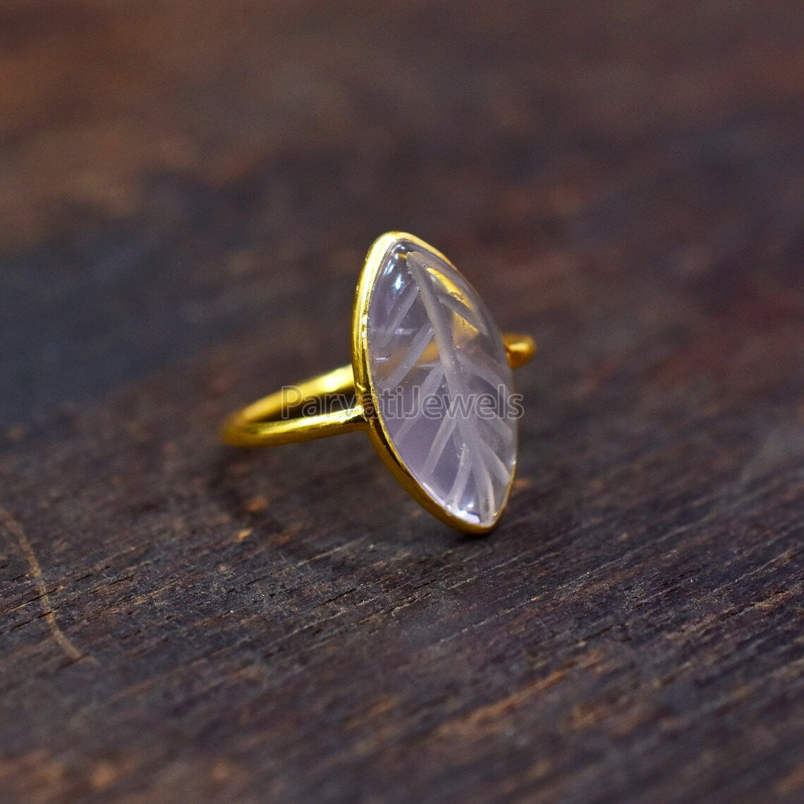 Natural Rose Quartz Solid Gold Ring, Marquise Shape Carving Rose Quartz Ring Solid Gold Ring, 14K & 18K Solid Gold Ring Jewelry, Gold Ring