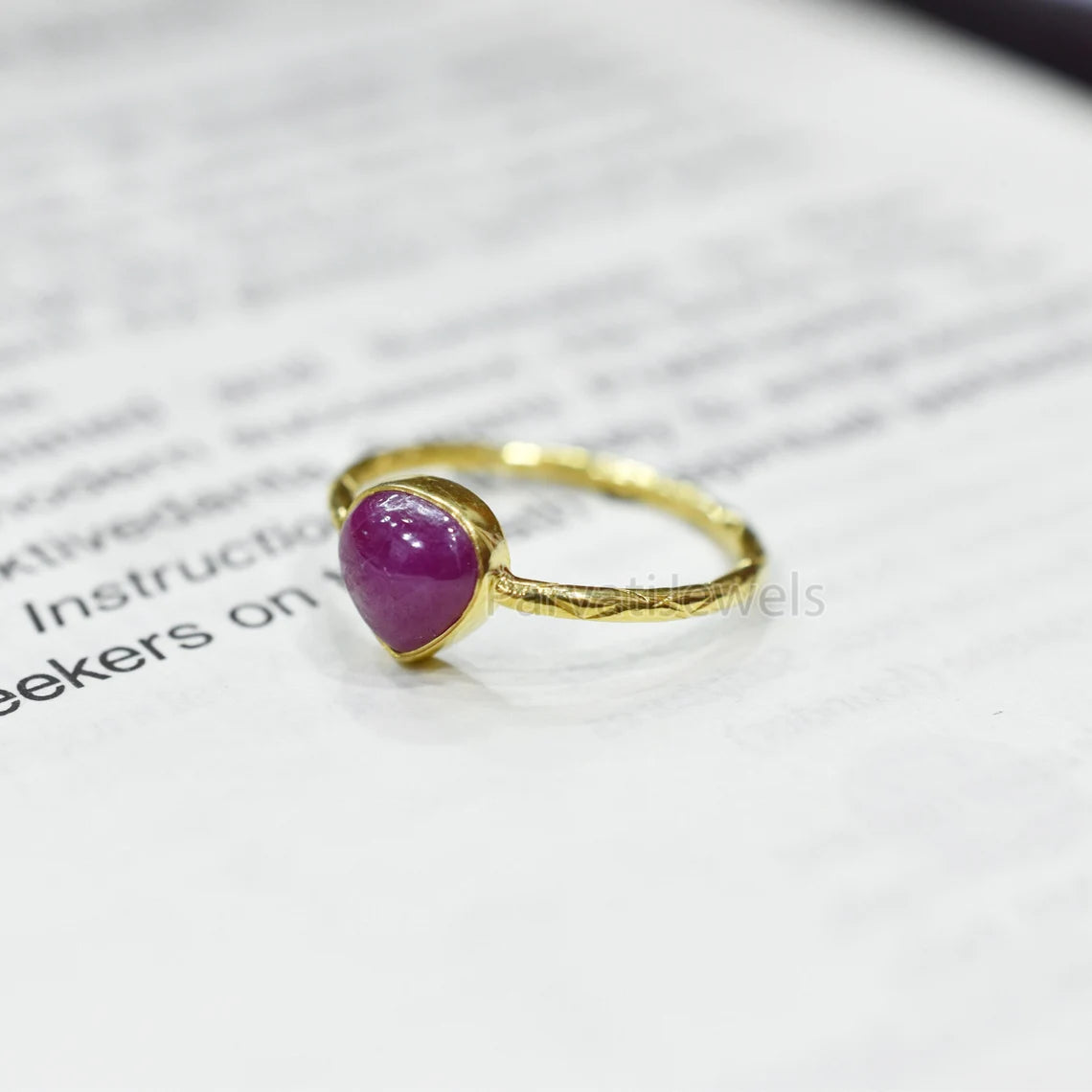 Ruby Heart Shape Solid Gold Ring, Solid Gold Ring, Handmade Ring, 14K & 18K Solid Gold Ring Jewelry, Gold Jewelry, Gold Ring, Handmade Ring