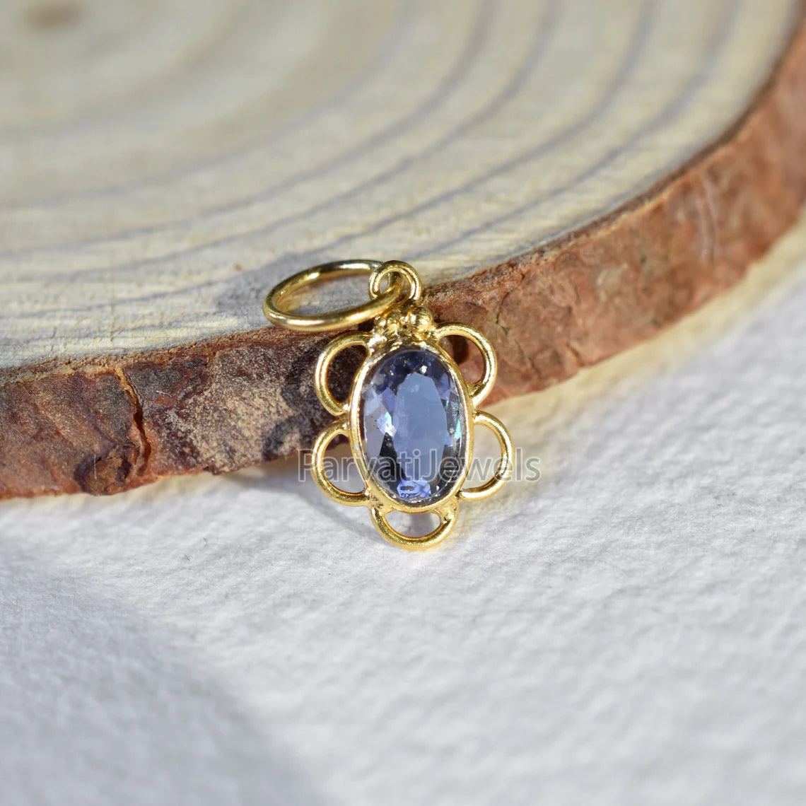 Natural Blue Tanzanite Oval Charm, 18K Solid Gold Charm, Tanzanite Charm, Charm Pendant, Gold Charm, Christmas Charm, Gift For Mom Charm