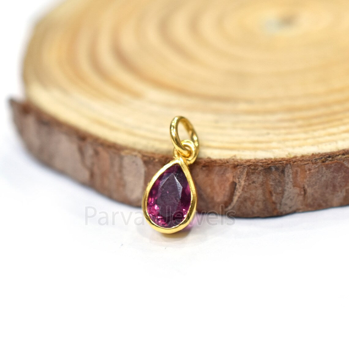 Pink Tourmaline Charm, 18k Solid Gold Charm, Solid Cold Charm, Handmade charm, 14K Gold Charm, Faceted Tourmaline Charm, Handmade Gold Charm