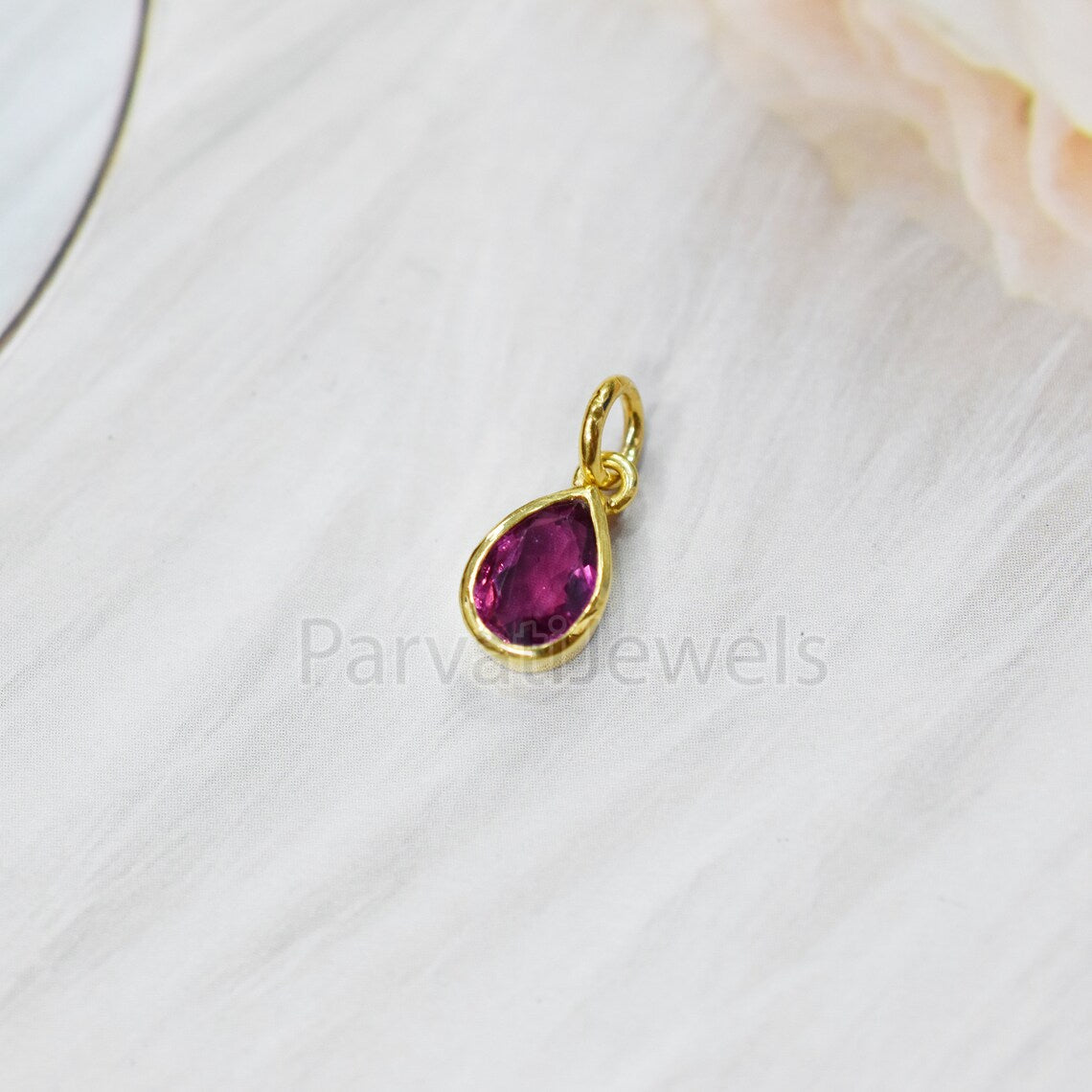 Pink Tourmaline Charm, 18k Solid Gold Charm, Solid Cold Charm, Handmade charm, 14K Gold Charm, Faceted Tourmaline Charm, Handmade Gold Charm