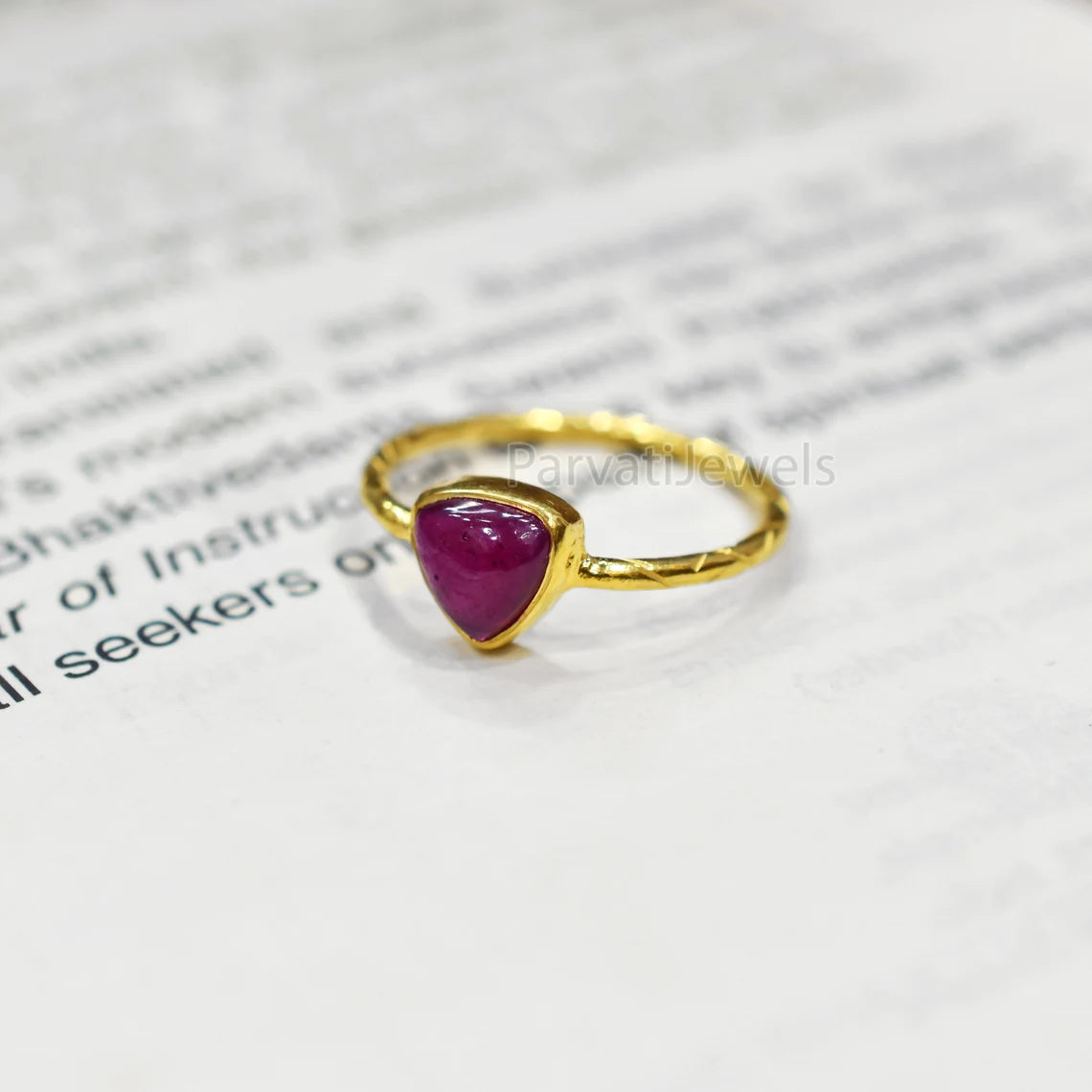 Natural Ruby Trillion Shape Solid Gold Ring, Solid Gold Ring, 14K & 18K Solid Gold Ring Jewelry, Gold Jewelry, Gold Ring, Handmade Ring