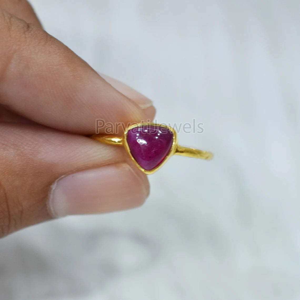 Natural Ruby Trillion Shape Solid Gold Ring, Solid Gold Ring, 14K & 18K Solid Gold Ring Jewelry, Gold Jewelry, Gold Ring, Handmade Ring