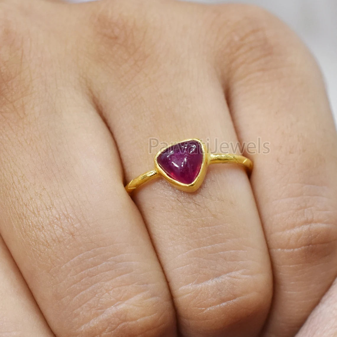 Natural Ruby Trillion Shape Solid Gold Ring, Solid Gold Ring, 14K & 18K Solid Gold Ring Jewelry, Gold Jewelry, Gold Ring, Handmade Ring