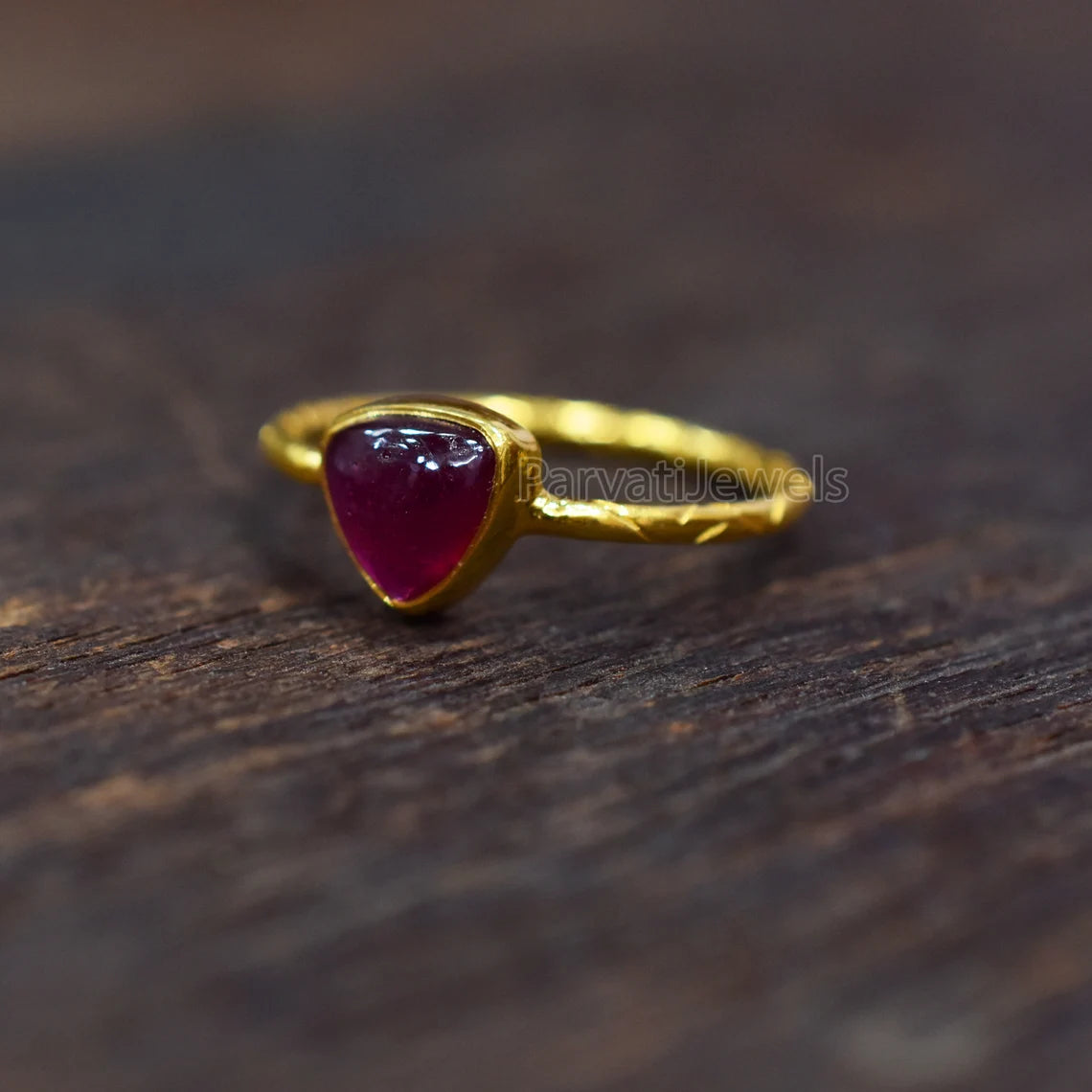 Natural Ruby Trillion Shape Solid Gold Ring, Solid Gold Ring, 14K & 18K Solid Gold Ring Jewelry, Gold Jewelry, Gold Ring, Handmade Ring