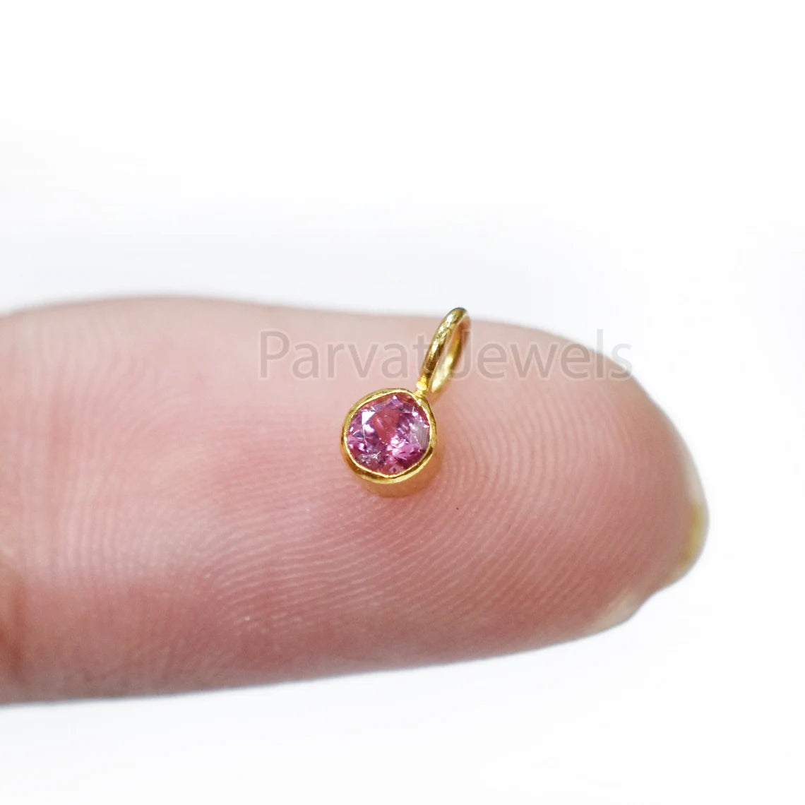 Pink Tourmaline 18K Gold Charm, Solid Gold Charm, Pink Tourmaline Gold Charm Pendant, Handmade Gold Charm, Minimalist 18k Gold Charm
