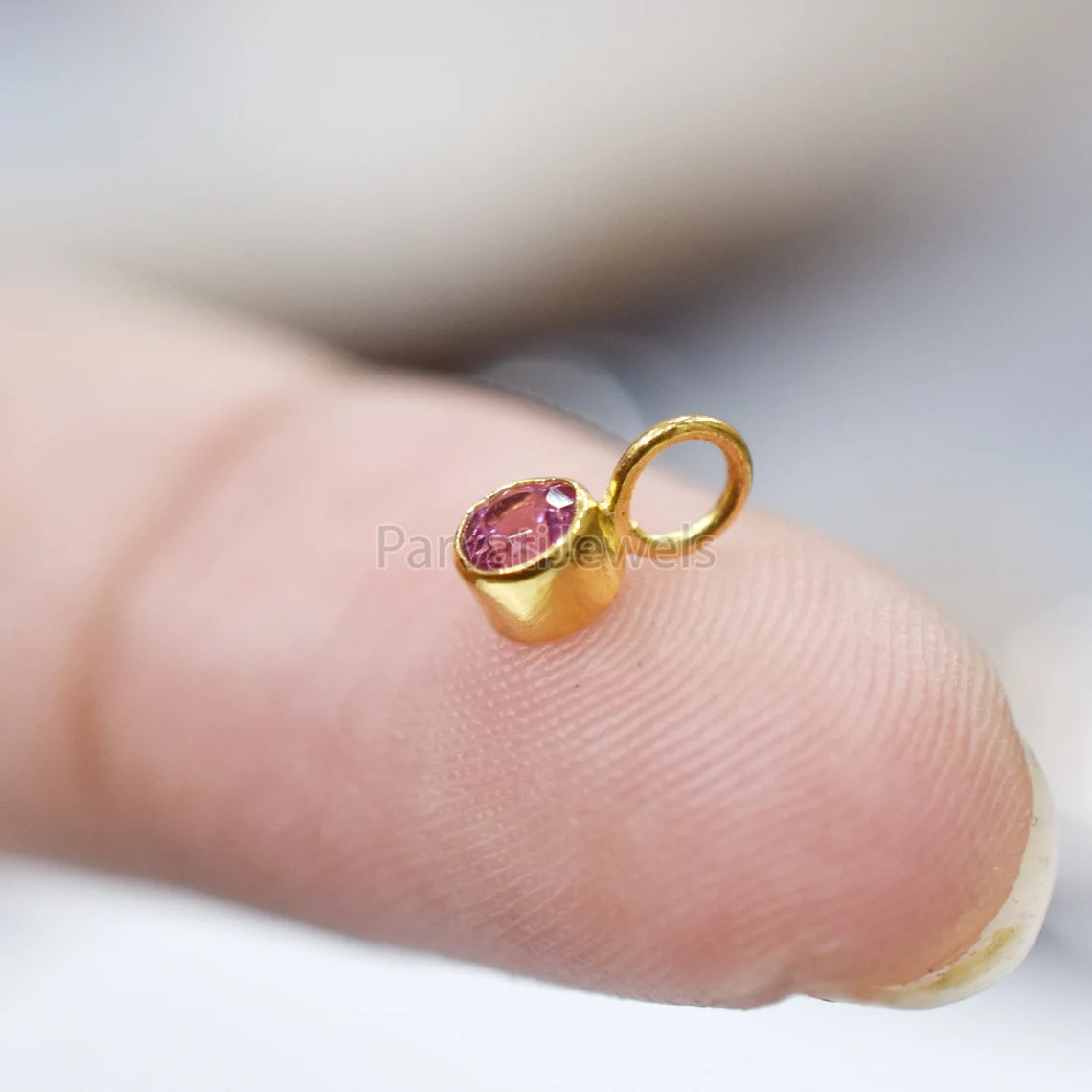 Pink Tourmaline 18K Gold Charm, Solid Gold Charm, Pink Tourmaline Gold Charm Pendant, Handmade Gold Charm, Minimalist 18k Gold Charm
