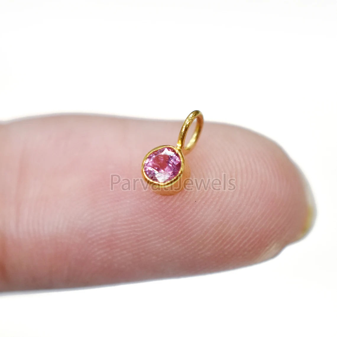 Pink Tourmaline 18K Gold Charm, Solid Gold Charm, Pink Tourmaline Gold Charm Pendant, Handmade Gold Charm, Minimalist 18k Gold Charm